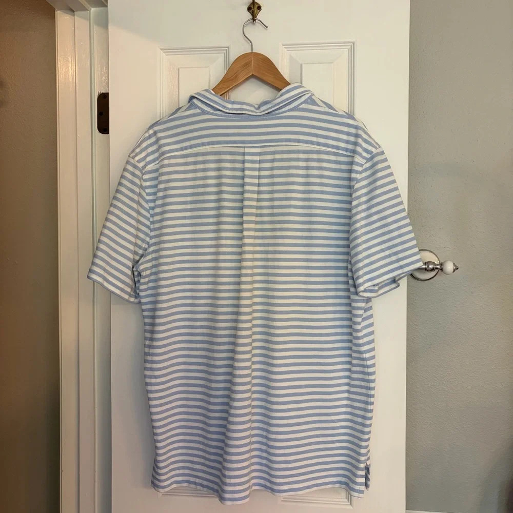 Men’s Ralph Lauren Blue Striped Knit Oxford Short Sleeved Polo Size XL